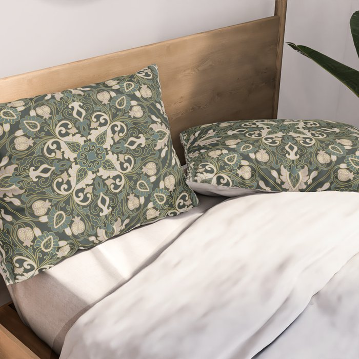 Ornamental Ethnic Bohemian Pattern VIII Emerald Gold Pillow Sham Gallery Image 2