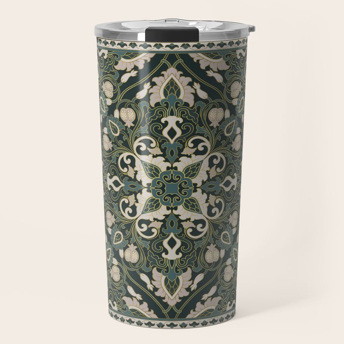 Ornamental Ethnic Bohemian Pattern VIII Emerald Gold Travel Mug Gallery Image 1