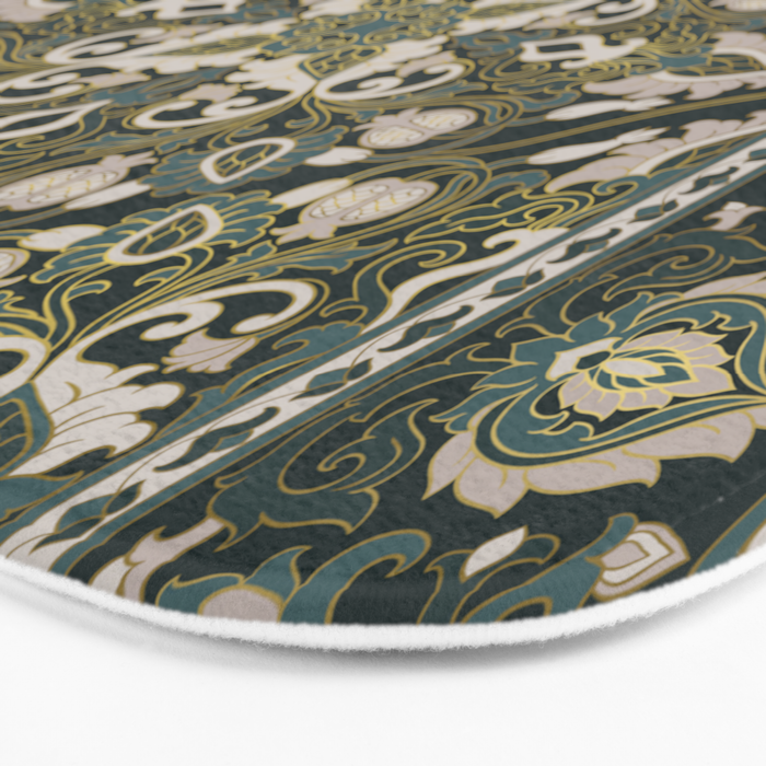 Ornamental Ethnic Bohemian Pattern VIII Emerald Gold Bath Mat Gallery Image 3