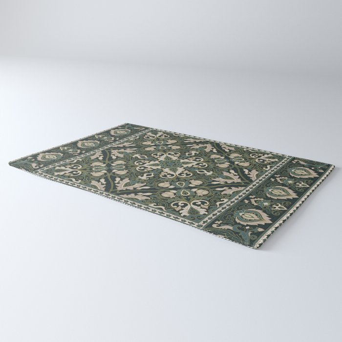 Ornamental Ethnic Bohemian Pattern VIII Emerald Gold Rug Gallery Image 3