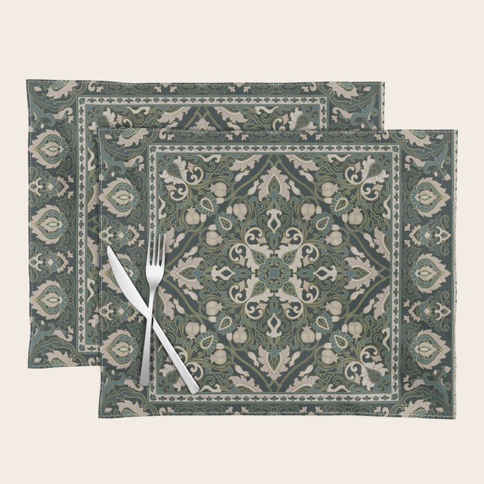 Ornamental Ethnic Bohemian Pattern VIII Emerald Gold Placemat Gallery Image 1