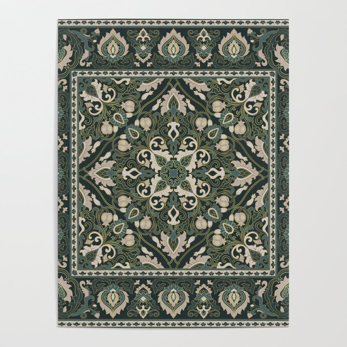 Ornamental Ethnic Bohemian Pattern VIII Emerald Gold Poster Gallery Image 4