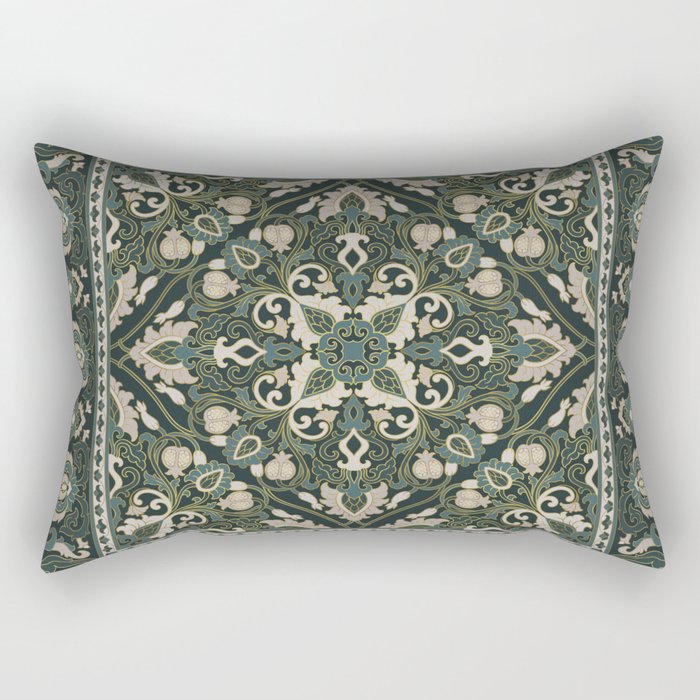Ornamental Ethnic Bohemian Pattern VIII Emerald Gold Rectangular Pillow Gallery Image 2