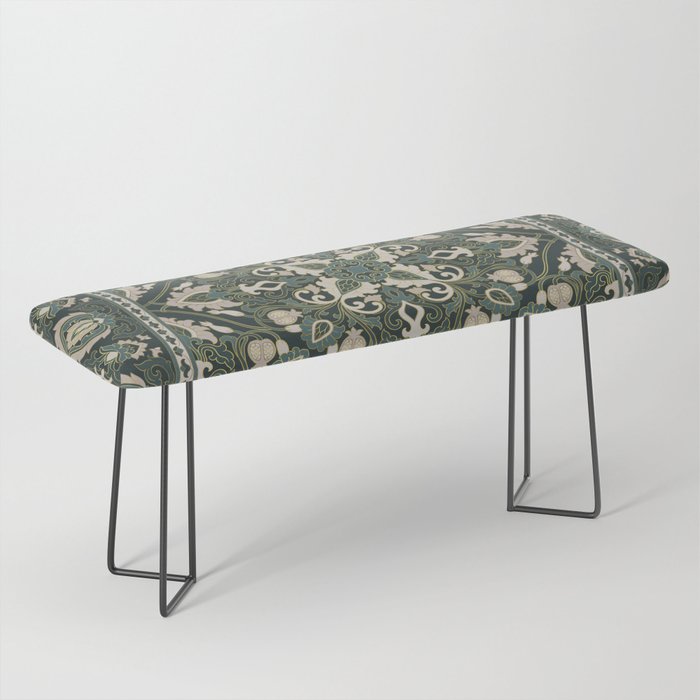 Ornamental Ethnic Bohemian Pattern VIII Emerald Gold Bench Gallery Image 1
