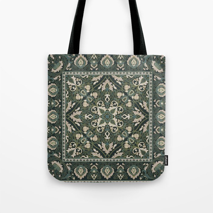 Ornamental Ethnic Bohemian Pattern VIII Emerald Gold Tote Bag Gallery Image 1