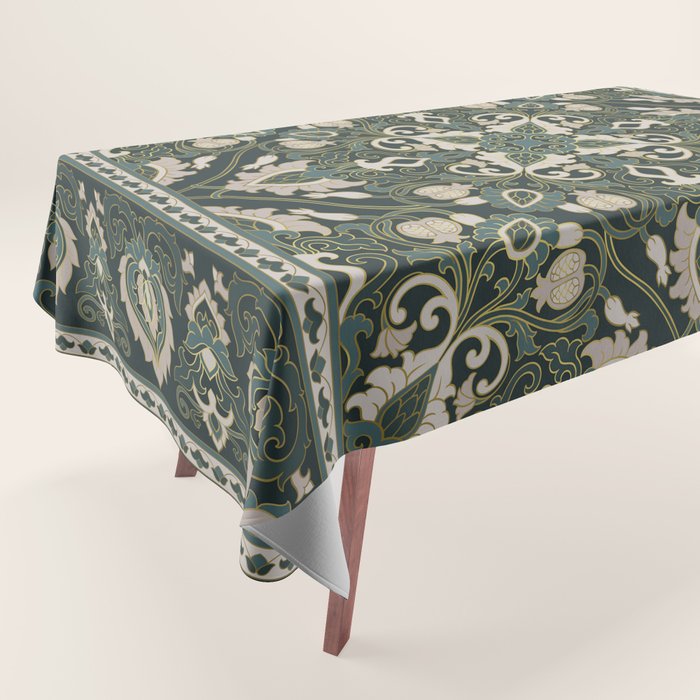 Ornamental Ethnic Bohemian Pattern VIII Emerald Gold Tablecloth Gallery Image 1