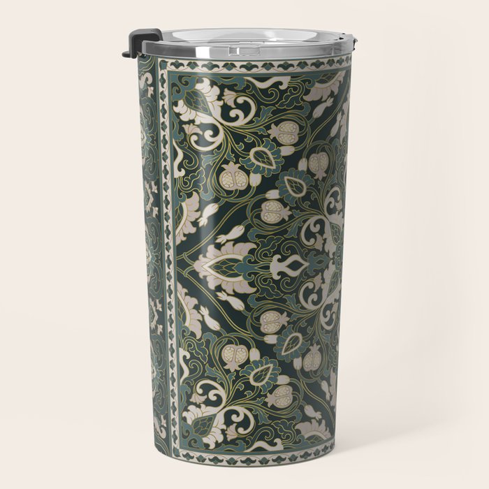 Ornamental Ethnic Bohemian Pattern VIII Emerald Gold Travel Mug Gallery Image 3