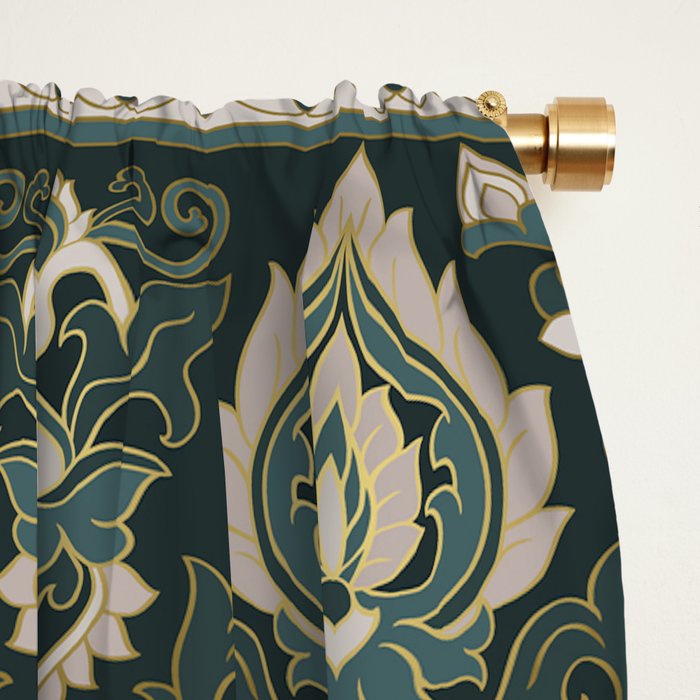 Ornamental Ethnic Bohemian Pattern VIII Emerald Gold Window Curtain Gallery Image 2