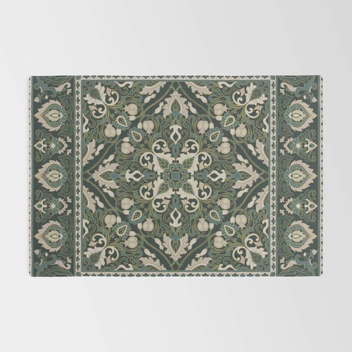 Ornamental Ethnic Bohemian Pattern VIII Emerald Gold Rug Gallery Image 2