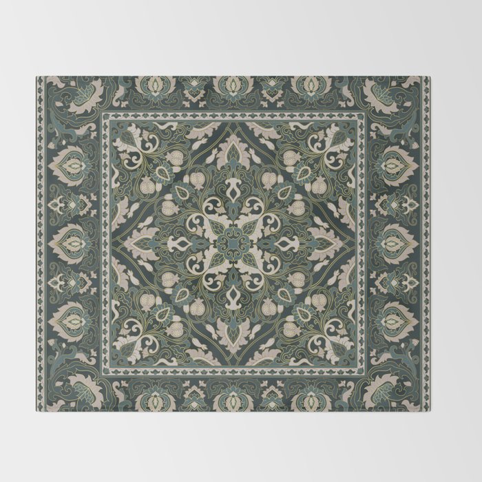 Ornamental Ethnic Bohemian Pattern VIII Emerald Gold Throw Blanket Gallery Image 2