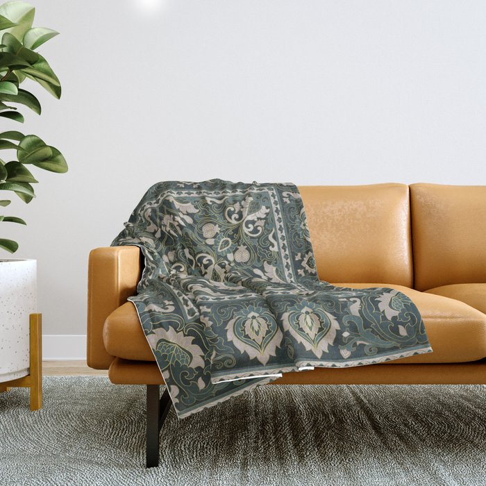 Ornamental Ethnic Bohemian Pattern VIII Emerald Gold Throw Blanket Gallery Image 1
