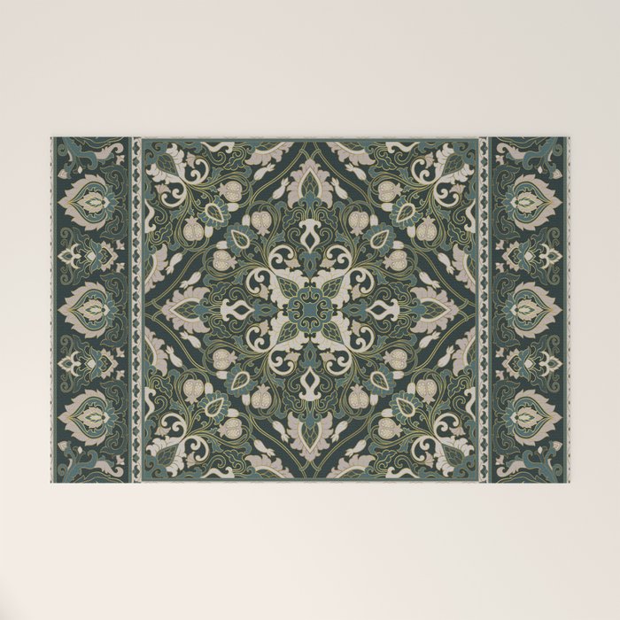 Ornamental Ethnic Bohemian Pattern VIII Emerald Gold Welcome Mat Gallery Image 1