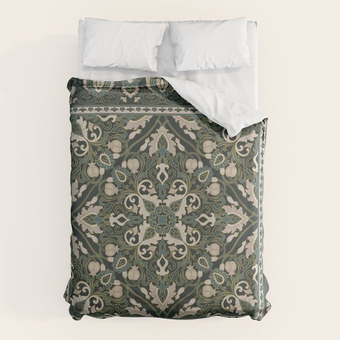Ornamental Ethnic Bohemian Pattern VIII Emerald Gold Duvet Cover Gallery Image 6