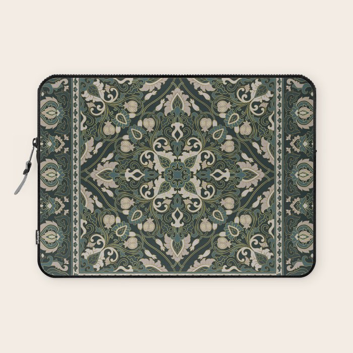 Ornamental Ethnic Bohemian Pattern VIII Emerald Gold Laptop Sleeve Gallery Image 1