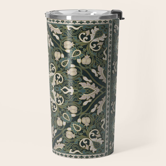 Ornamental Ethnic Bohemian Pattern VIII Emerald Gold Travel Mug Gallery Image 2