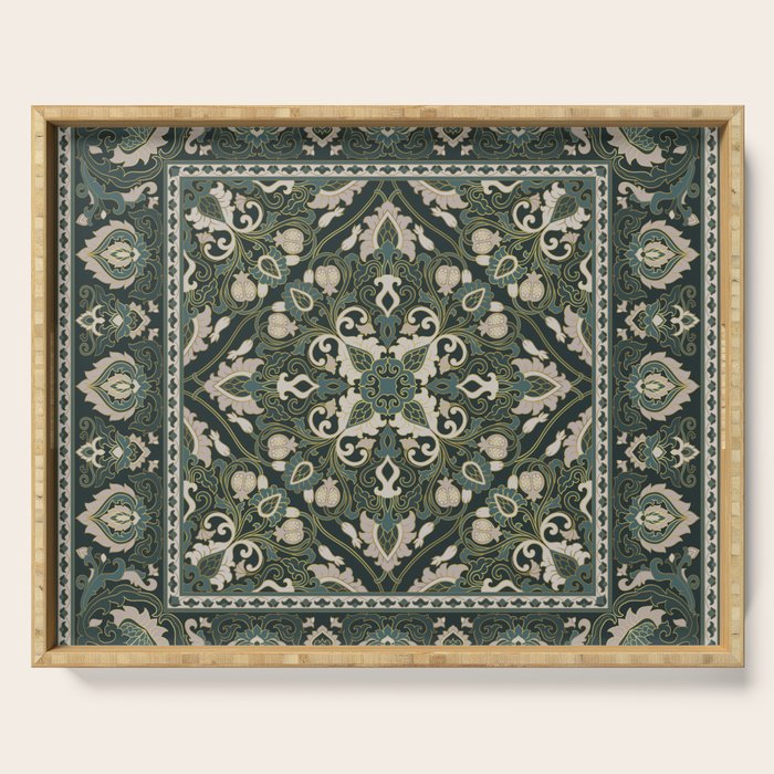 Ornamental Ethnic Bohemian Pattern VIII Emerald Gold Serving Tray Gallery Image 1