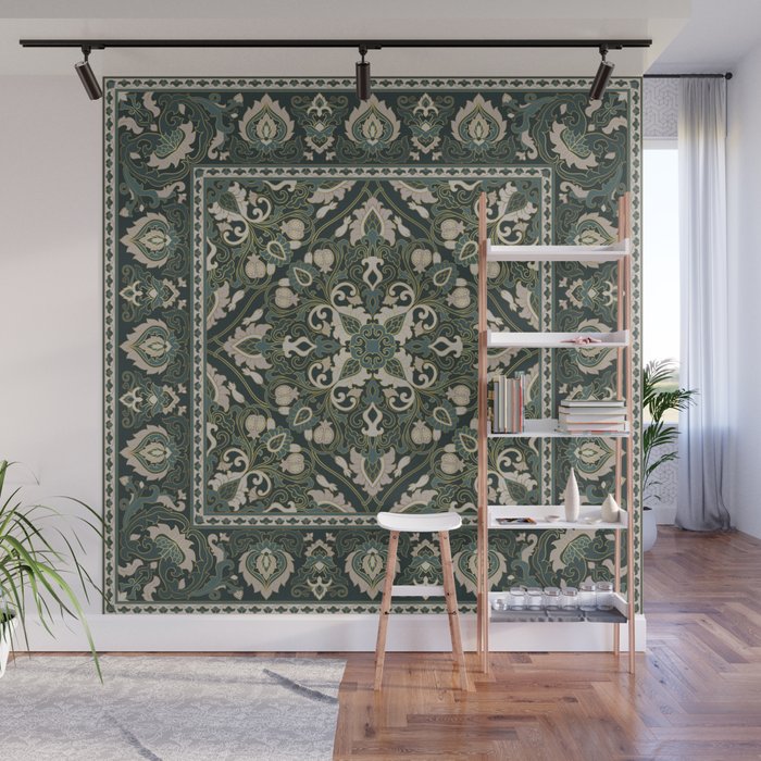 Ornamental Ethnic Bohemian Pattern VIII Emerald Gold Wall Mural Gallery Image 1