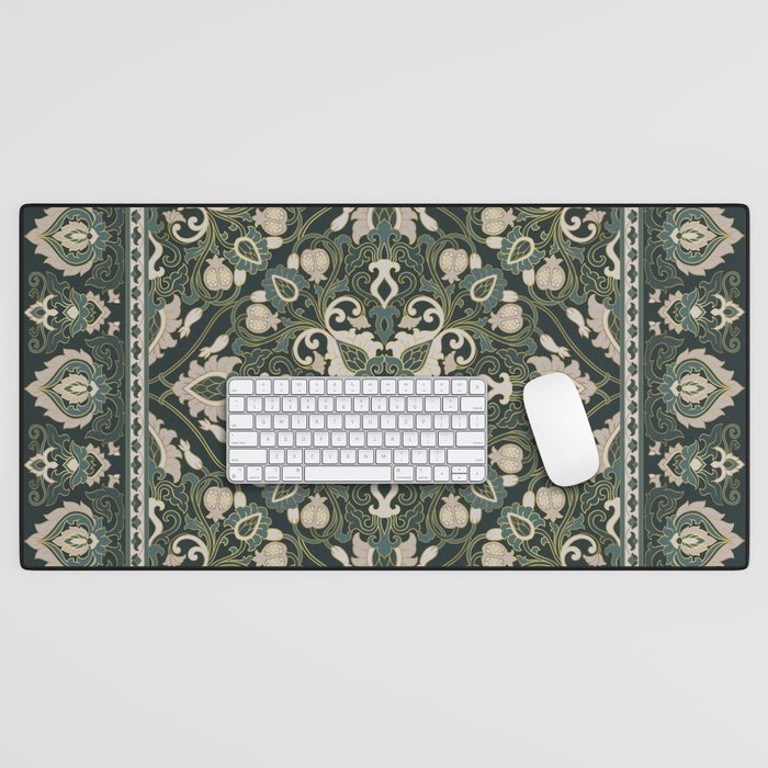 Ornamental Ethnic Bohemian Pattern VIII Emerald Gold Desk Mat Gallery Image 1