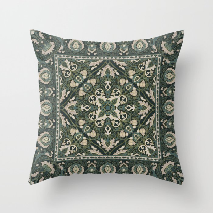 Ornamental Ethnic Bohemian Pattern VIII Emerald Gold Throw Pillow Gallery Image 6