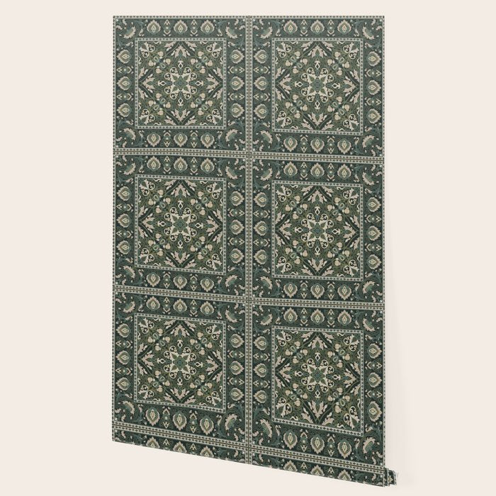 Ornamental Ethnic Bohemian Pattern VIII Emerald Gold Wallpaper Gallery Image 2