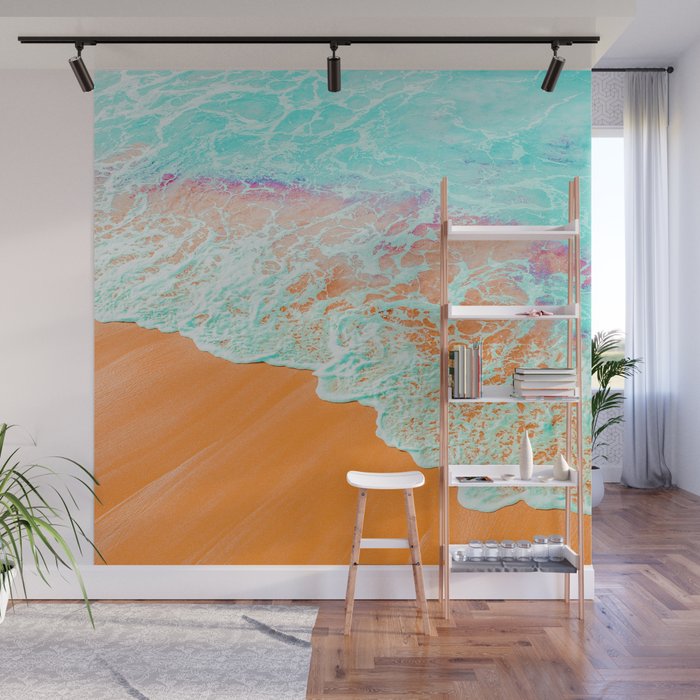Coral Shore, Ocean Beach Photography, Summer Sea Sand Waves Wall Mural Gallery Image 1