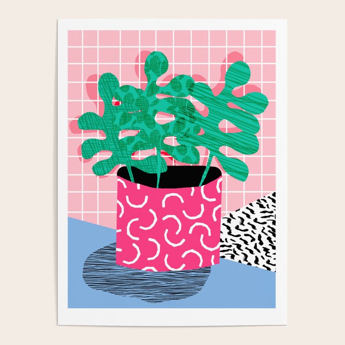 Shredding - indoor house plant pop art grid pattern minimal abstract neon 1980s style memphis retro Poster Gallery Image 4