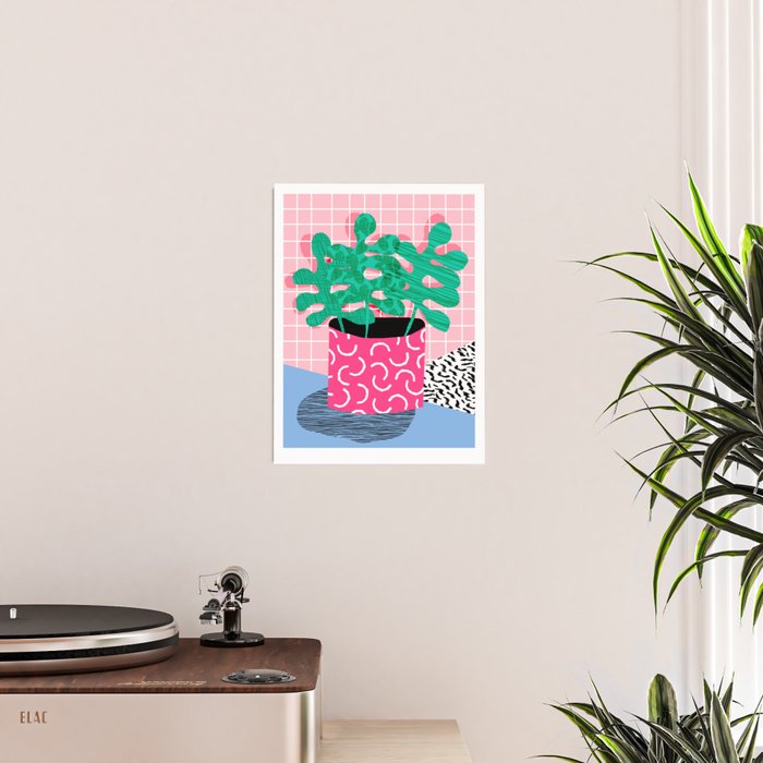 Shredding - indoor house plant pop art grid pattern minimal abstract neon 1980s style memphis retro Poster Gallery Image 2