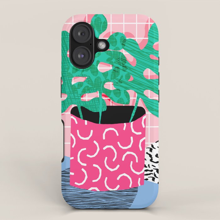 Shredding - indoor house plant pop art grid pattern minimal abstract neon 1980s style memphis retro iPhone Case Gallery Image 1