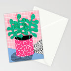 Shredding - indoor house plant pop art grid pattern minimal abstract neon 1980s style memphis retro Stationery Card Gallery Image 2