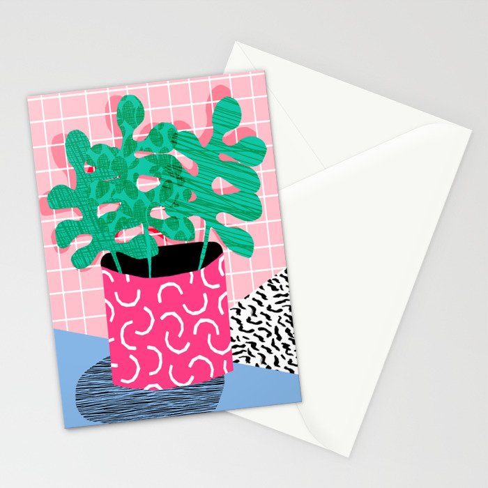 Shredding - indoor house plant pop art grid pattern minimal abstract neon 1980s style memphis retro Stationery Card Gallery Image 2