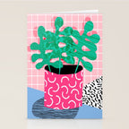 Shredding - indoor house plant pop art grid pattern minimal abstract neon 1980s style memphis retro Stationery Card Gallery Image 2