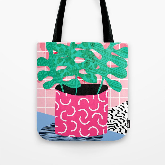 Shredding - indoor house plant pop art grid pattern minimal abstract neon 1980s style memphis retro Tote Bag Gallery Image 1