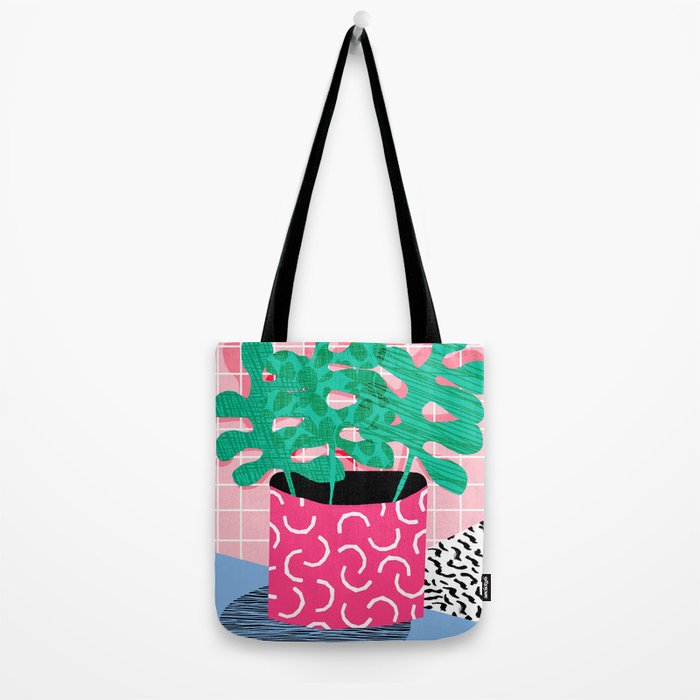 Shredding - indoor house plant pop art grid pattern minimal abstract neon 1980s style memphis retro Tote Bag Gallery Image 2