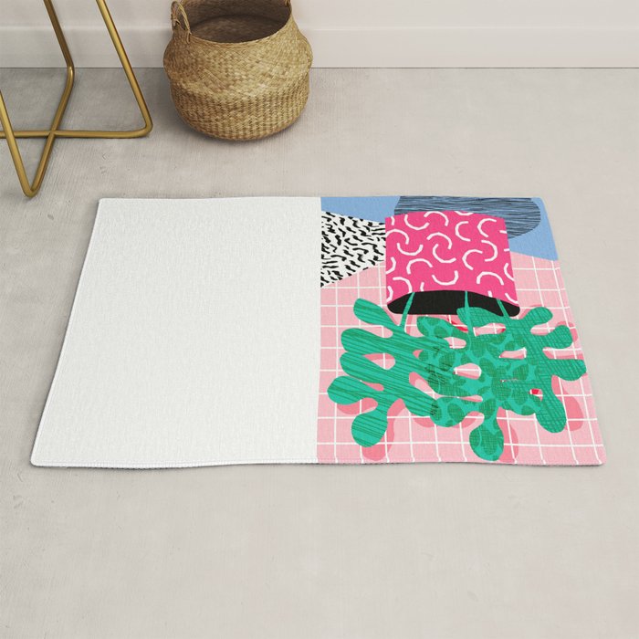 Shredding - indoor house plant pop art grid pattern minimal abstract neon 1980s style memphis retro Rug Gallery Image 1