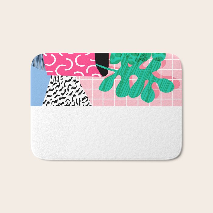 Shredding - indoor house plant pop art grid pattern minimal abstract neon 1980s style memphis retro Bath Mat Gallery Image 1