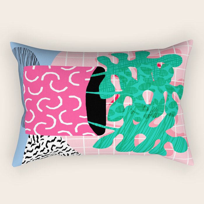 Shredding - indoor house plant pop art grid pattern minimal abstract neon 1980s style memphis retro Rectangular Pillow Gallery Image 2