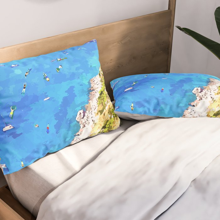 Capri Islands | Tropical Travel Summer Island | Ocean Sea Beach Swim Sail Painting  Pillow Sham Gallery Image 2