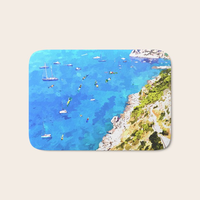 Capri Islands | Tropical Travel Summer Island | Ocean Sea Beach Swim Sail Painting  Bath Mat Gallery Image 1