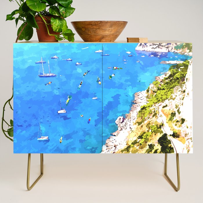 Capri Islands | Tropical Travel Summer Island | Ocean Sea Beach Swim Sail Painting  Credenza Gallery Image 1