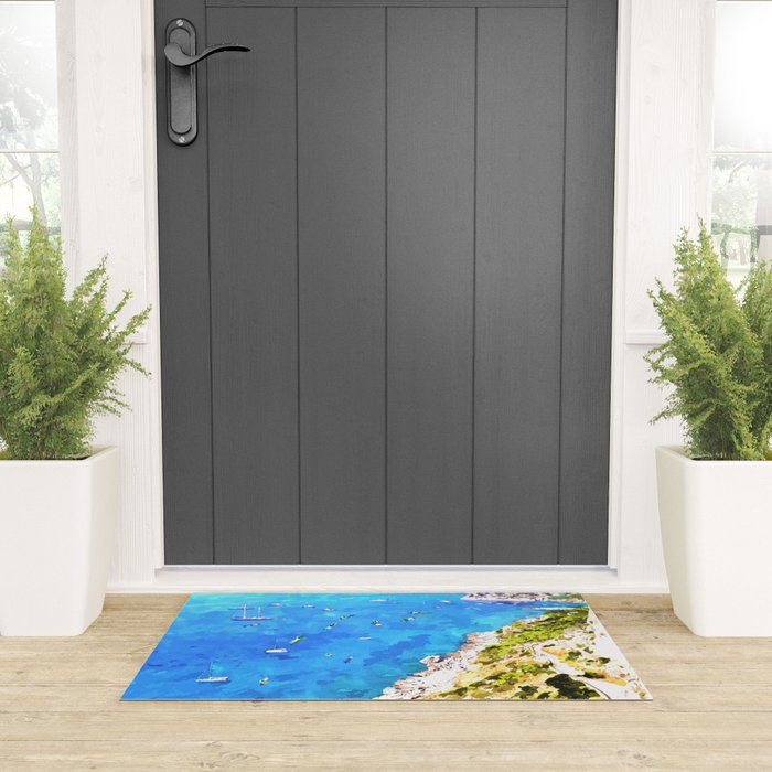 Capri Islands | Tropical Travel Summer Island | Ocean Sea Beach Swim Sail Painting  Welcome Mat Gallery Image 3