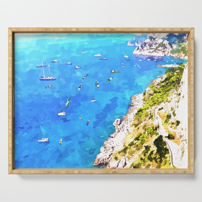 Capri Islands | Tropical Travel Summer Island | Ocean Sea Beach Swim Sail Painting  Serving Tray Gallery Image 1