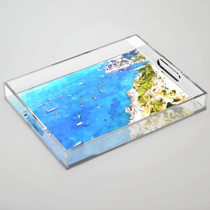 Capri Islands | Tropical Travel Summer Island | Ocean Sea Beach Swim Sail Painting  Acrylic Tray Gallery Image 1