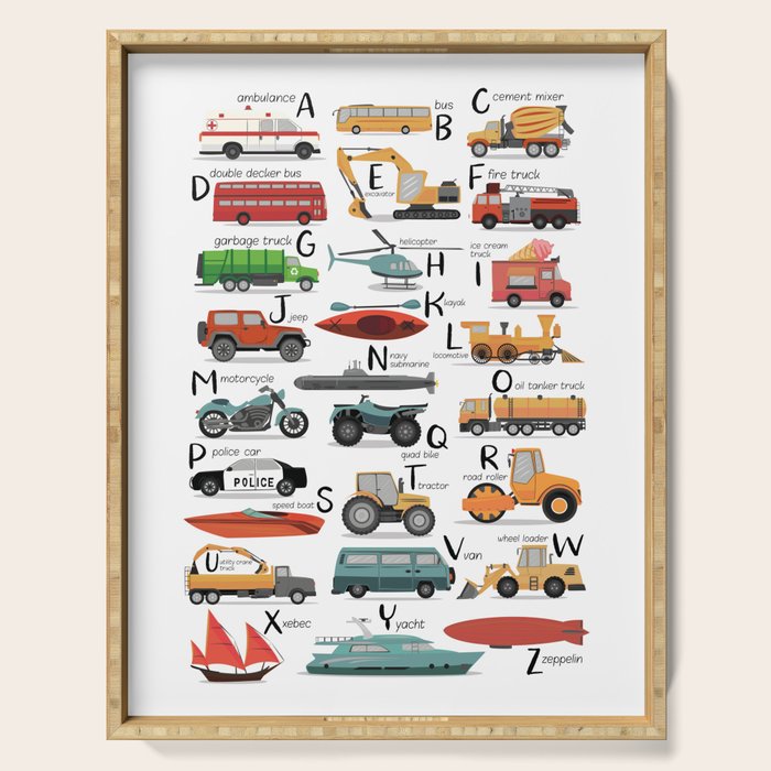 Colourful transportation alphabet Serving Tray Gallery Image 1
