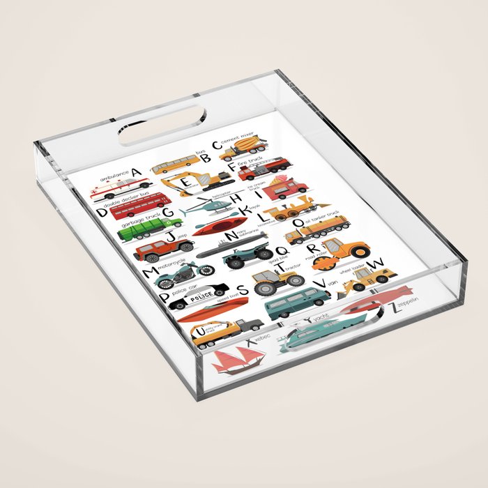 Colourful transportation alphabet Acrylic Tray Gallery Image 1