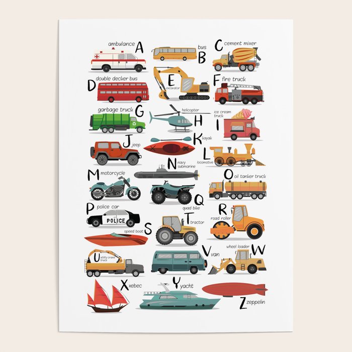 Colourful transportation alphabet Poster Gallery Image 4
