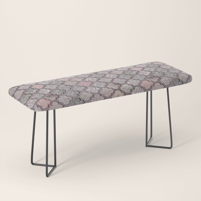 Vintage Moroccan Tiles Grey, Blush And Smoke Pink Bench Gallery Image 1