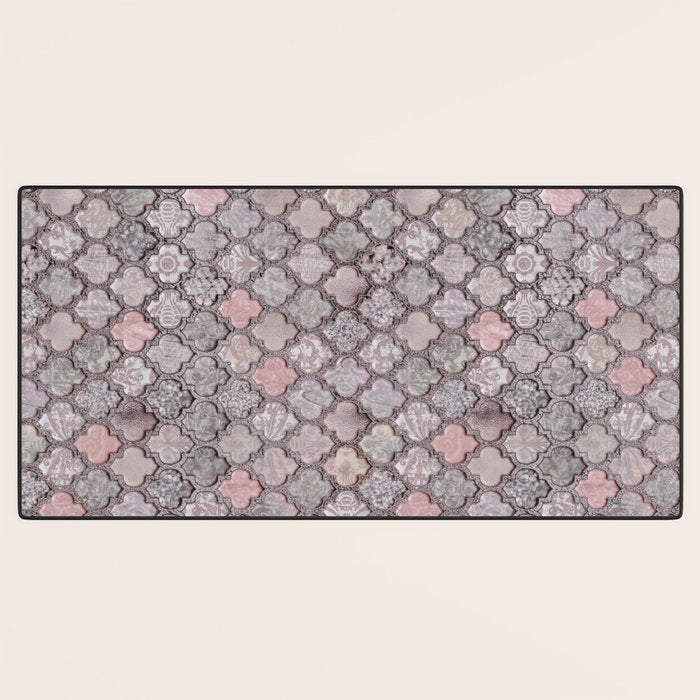 Vintage Moroccan Tiles Grey, Blush And Smoke Pink Desk Mat Gallery Image 3
