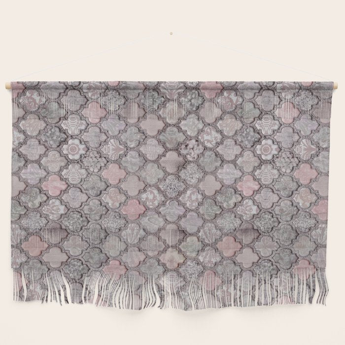 Vintage Moroccan Tiles Grey, Blush And Smoke Pink Wall Hanging Gallery Image 1