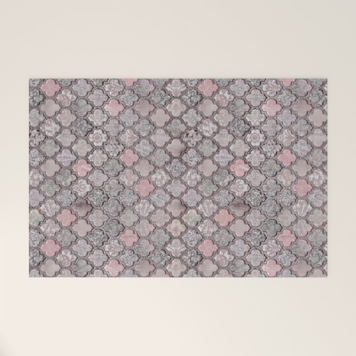 Vintage Moroccan Tiles Grey, Blush And Smoke Pink Welcome Mat Gallery Image 1