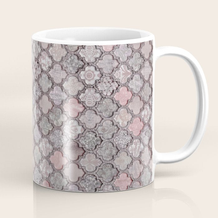 Vintage Moroccan Tiles Grey, Blush And Smoke Pink Coffee Mug Gallery Image 1